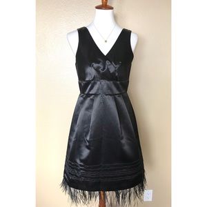Max and Cleo Dress Black with Feathers at hem